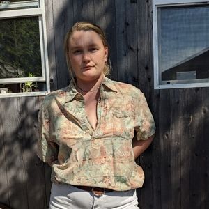 Vintage Anxious quarter button short sleeve floral top